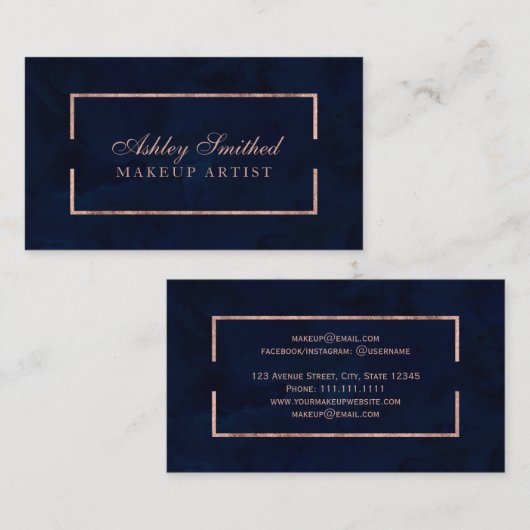 Modernes Imitat-Rosengoldrahmenmarine Visitenkarte (Vorne/Hinten)