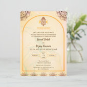 Modernes indisches Hindu Wedding Ganesha Logo Chak Einladung (Stehend Vorderseite)