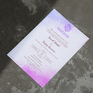 Modernes indisches Hindu Wedding Ganesha Logo Lila Einladung