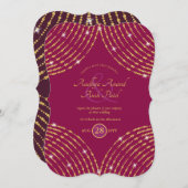 Modernes Indisches Hochzeitrosa Cerise Lila Gold Einladung (Vorne/Hinten)