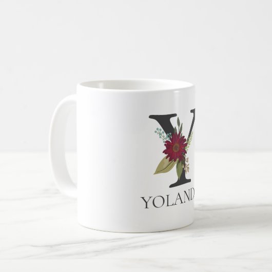 Modernes, individualisierbares Mit Monogramm Blume Kaffeetasse (Vorderseite Links)