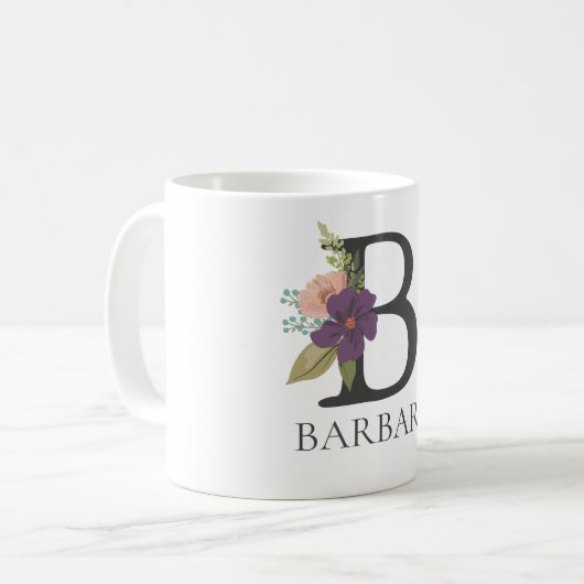 Modernes, individualisierbares Mit Monogramm Blume Kaffeetasse (Vorderseite Links)