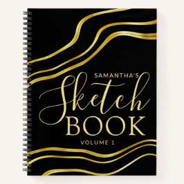 Modernes Individuelle Name Black Gold Sketchbook Notizblock