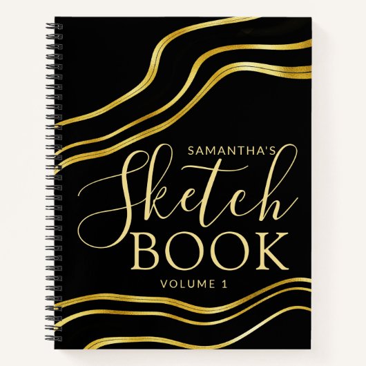 Modernes Individuelle Name Black Gold Sketchbook Notizblock (Vorderseite)