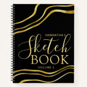 Modernes Individuelle Name Black Gold Sketchbook Notizblock (Vorderseite)