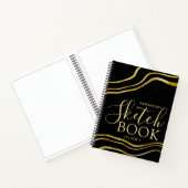 Modernes Individuelle Name Black Gold Sketchbook Notizblock (Innenseite)