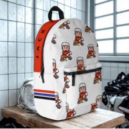 Modernes Individuelle Name Cartoon Hockey Player L Bedruckter Rucksack