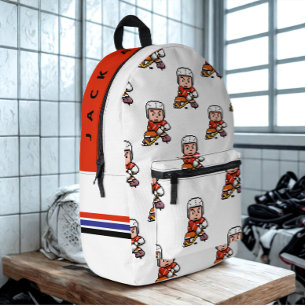 Modernes Individuelle Name Cartoon Hockey Player L Bedruckter Rucksack