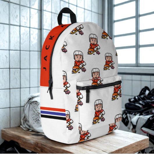 Modernes Individuelle Name Cartoon Hockey Player L Bedruckter Rucksack