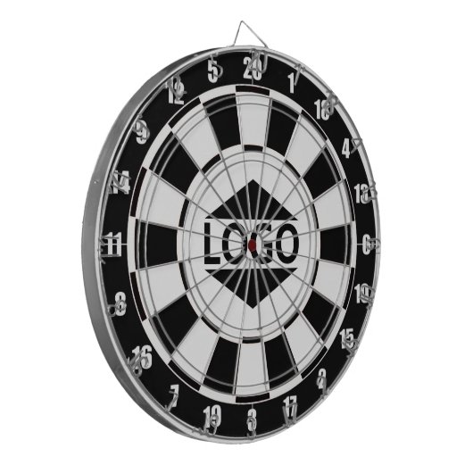 Modernes, individuelles Logo auf Schwarz/Weiß Dartscheibe (Vorderseite Links)