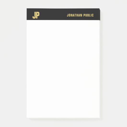 Modernes Initialen-Schwarz-weißes Goldelegantes Post-it Klebezettel (Vorderseite)