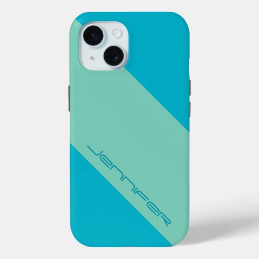 Modernes iPhone 15 Case Blue und Green One Stripe (Rückseite)