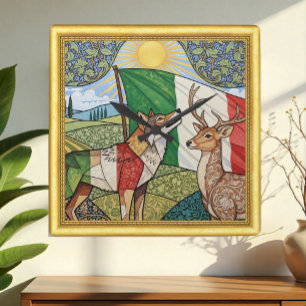 Modernes Italien, Wolf & Deer, italienischer Jugen Quadratische Wanduhr