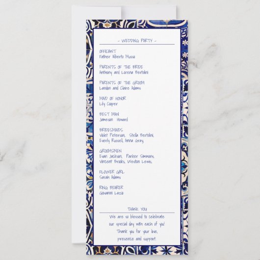 Modernes italienisches Hochzeitsprogramm (Rückseite)