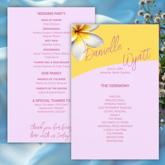 Modernes italienisches Sommer-Hochzeitsprogramm Flyer
