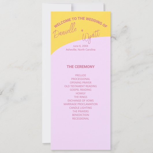 Modernes italienisches Sommerhochzeitprogramm (Vorderseite)