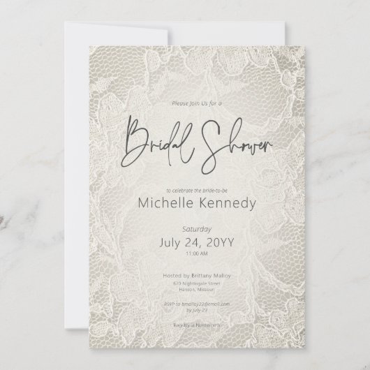 Modernes Ivory Bridal Lace Brautparty Einladung (Vorderseite)