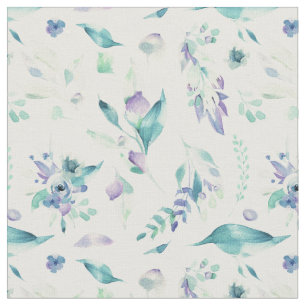 Modernes Jadegrün-Lavendel-Aquarell mit Blumen Stoff