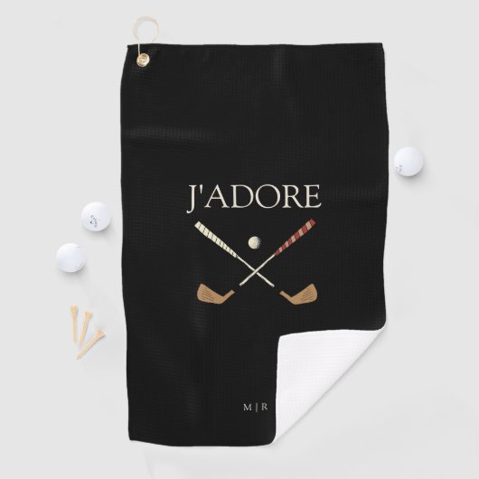 Modernes J'adore I Liebe Golf Black Golfhandtuch (Insitu)