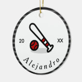 Modernes Jahr des Red & Black Baseball Bat Individ Keramik Ornament (Links)