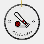 Modernes Jahr des Red & Black Baseball Bat Individ Keramik Ornament (Hinten)