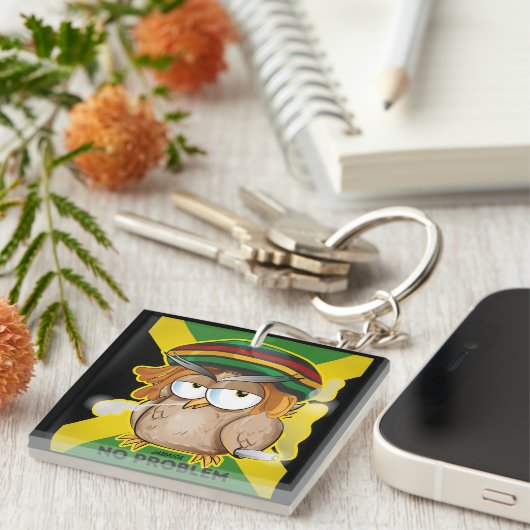 Modernes Jamaika kein Problem Funny Owl Räuchen Schlüsselanhänger (Vorderseite rechts)