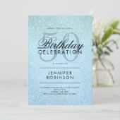 Modernes, jedes Alter Geburtstag Blue Glitzer Pain Einladung (Stehend Vorderseite)