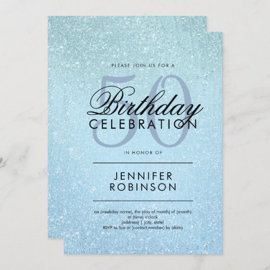 Modernes, jedes Alter Geburtstag Blue Glitzer Pain Einladung (Vorne/Hinten)