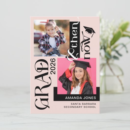 Modernes Jetzt & Dann Abschluss 2 Foto Ankündigung (Stehend Vorderseite)