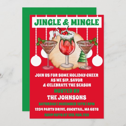 Modernes Jingle und Mingle-Christmas Cocktail Part Einladung (Vorne/Hinten)