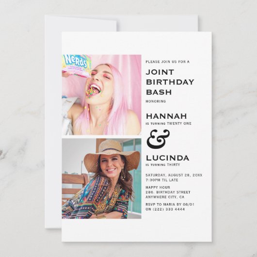 Modernes Joint Birthday Party-2-Foto Einladung (Vorderseite)