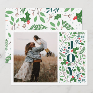 Modernes JOY Holly Berries Foto Feiertagskarte
