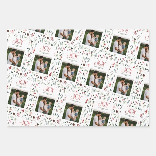 Modernes Joy Red Berry Botanisches Weihnachtsfest Geschenkpapier Set (Vorderseite 3)