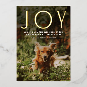 Modernes JOY Typografy Foto Weihnachten Folien Feiertagskarte