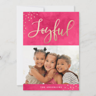 Modernes Joyful Gold Pink Watercolor Foto Feiertagskarte