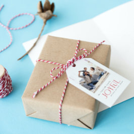 Modernes Joyful Typografy Red Christmas Foto Geschenkanhänger