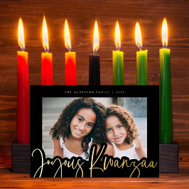 Modernes Joyous Kwanzaa Mudcloth Pattern Foto Gold Folien Feiertagskarte