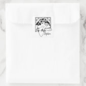 Modernes Jugendstilmädchen Kleeblatt Schwarz-weiß Quadratischer Aufkleber (Tasche)