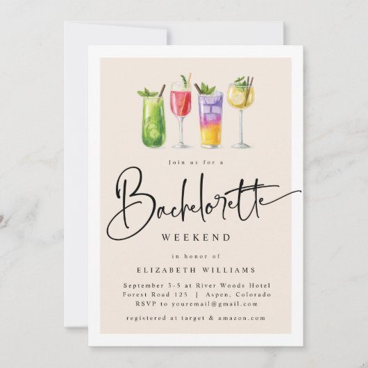 Modernes Junggeselinnen-Abschied Weekend Einladung (Vorderseite)
