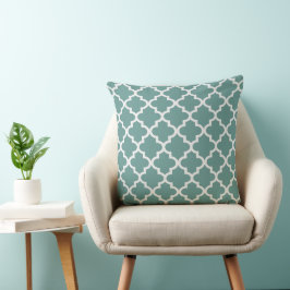 Modernes Juniper Green und White Quatrefoil Patter Kissen