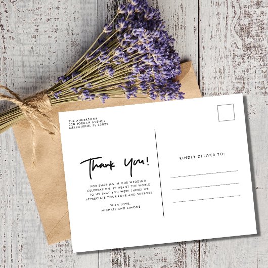 Modernes Just Married Foto Hochzeit Vielen Dank Postkarte