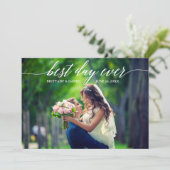 Modernes Kalligrafie-Bestes Hochzeitstag-Foto Dankeskarte (Stehend Vorderseite)