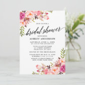 Modernes Kalligrafie-Brautparty mit blorrosa Rosa Einladung (Stehend Vorderseite)