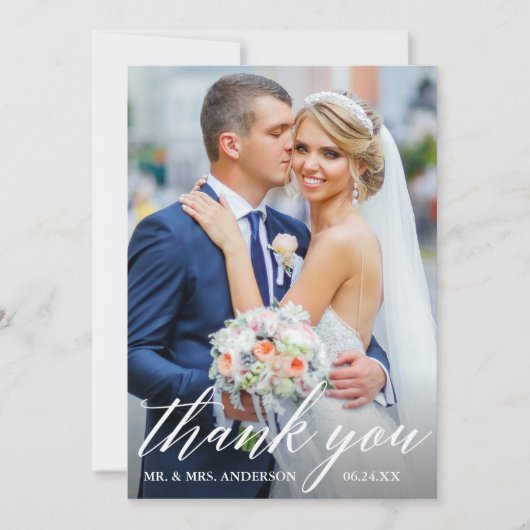 Modernes Kalligrafie-Foto für Brauthöfe Dankeskarte (Vorderseite)