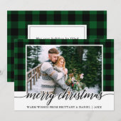 Modernes Kalligrafie Foto Grün Kariert Weihnachten (Vorne/Hinten)