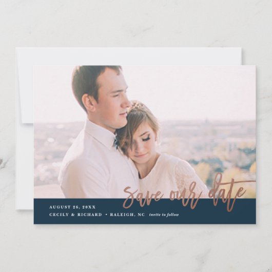 Modernes Kalligrafie-Foto Save the Date (Vorderseite)