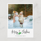 Modernes Kalligrafie-Grün-Mitten-Foto Feiertagspostkarte (Vorderseite)