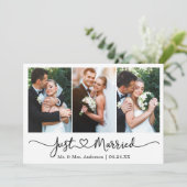 Modernes Kalligrafie Herz 3 Foto Hochzeit Ankündigung (Stehend Vorderseite)