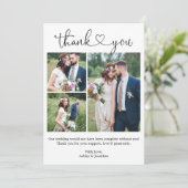 Modernes Kalligrafie Herz 3 Foto Hochzeit Dankeskarte (Stehend Vorderseite)