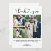 Modernes Kalligrafie Herz 3 Foto Hochzeit Dankeskarte (Vorne/Hinten)